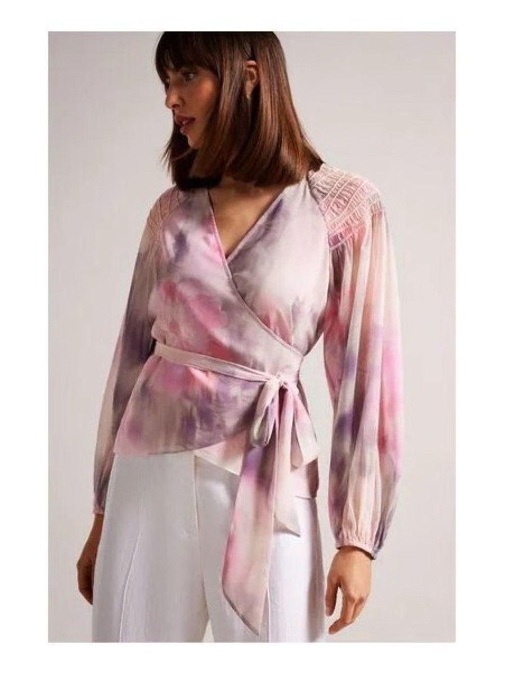 Ted Baker Pastel Pink & Lavender Tie-Waist Wrap Blouse